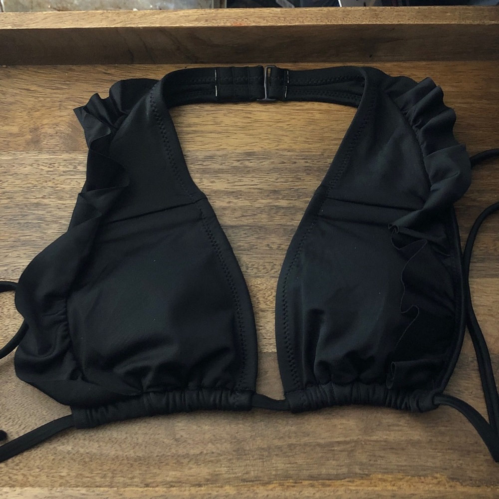 aerie Black Ruffle Triangle Bandeau Top